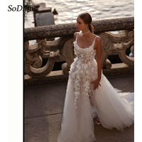 SoDigne 3D Flowers A-line Beach Wedding Dresses Sweetheart Sleeveless Tulle Appliques Bridal Dress Long Wedding Gown Customized