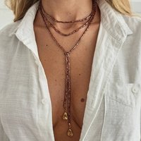 KunJoe Vintage Acrylic Beads Chain Choker Long Necklace Women Fashion Geometric Pendant Necklace Adjustable Sweater Chain Gifts