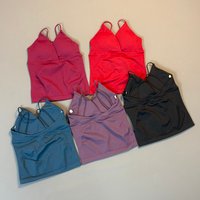 HISTELLO Vision Longline Gym Workout Top Women Cross Back Thin Strap Sports Yoga Top Removable Pads Fitness Activewear