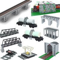 MOC Train Tunnel Exit Entrance Model Set City Train Container Oil Tank Kits Mountain Railway Track Traffic Lights Leduo Block