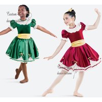Custom Kids Velvet Christmas Dance Costume, Girls Holiday Performance Dress for Ballet & Stage Show