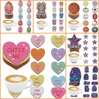 10PC DIY Diamond Painting Set Semi-finished Cartoon Wooden insulated Coaster Birthday and Christmas Gift