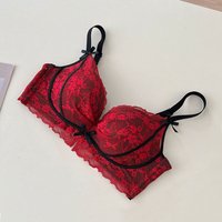 Sexy lace bow without steel ring gathering red backless bra