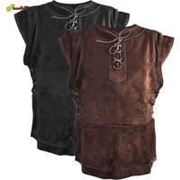 Mens Medieval Punk Vest Punk Cosplay Archer Costume Adult Chest Body Armor Suede Larp Outfit Jerkin Coat Halloween For Men