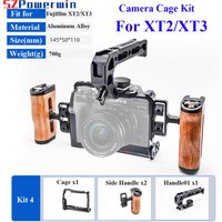 Powerwin For Fujifilm XT3 XT2 Camera Cage Rig Kit with wooden Handle Aluminum Alloy Multifunctional Arri Locating Screw