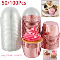 50/100Pcs 156ml Aluminum Foil Pudding Cup with Lids Disposable Mini Foil Cupcake Liners Containers Baking Mould Kitchen Supplies