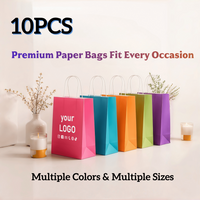 10 Pcs Colored Kraft Paper Handheld Bags Gift Candy Bag for Festival Party Wedding Decorations Paper Shopping Jewelry Pouches