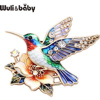 Wuli&baby Beautiful Flower And Hummingbird Brooches Pins For Women Unisex 5-color Charming Animal Birds Party Causal Brooch Pin