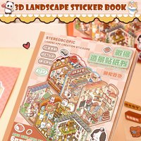 Cartoon 3D Landscape Sticker Book Three-dimensional DIY Cabin Scene Pocket Sticker Sticker Cabin Scene Student Kid Child