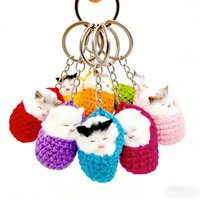 Cute sleeping cat keychain pendant plush bag mobile phone pendant car lanyard animal small gift