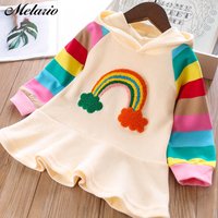 Melario Mädchen Kleid Herbst Langarm Regenbogen Gestreiften Prinzessin Kleider für Mädchen Kinder Kleid Lässige Kinder Kleidung