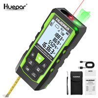 Huepar 2 Lines Laser Level High Precision Laser Meter Digital Measure Tape 3-IN-1 Laser Range Finder For Construction,Home DIY