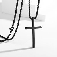 Fashion Cross Necklace for Men Women, Silver/Black Color Plain Cross Pendant Collar Titanium Steel Chain Jewelry Wholesale