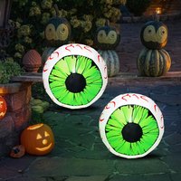 2er-Pack Halloween Grüne Augen Aufblasbare Dekoration, Großes Augen-Set für den Garten, 3 Fuß große aufblasbare Halloween-Deko für draußen mit LEDs, Partyzubehör, aufblasbare Dekoration für drinnen