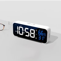 Digital Alarm Clock Table Electronic Clock with Temperature Humidity Weekday & Dual Alarms Ringtones Rechargeable
