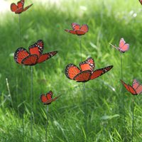 50PCS Orange Butterfly Stakes Multi-purpose 3D Artificial Butterfly Decoration Outdoor Garden Lawn Plant Flower Pot Atio Decor