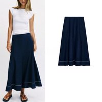 Summer New Sweet Style Zipper Casual Embroidered Hem A-Line Skirt Women's High Waist Polyester Fiber Standard Fit Skirt