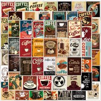 50Pcs Retro Coffee Poster Stickers Coffee DIY Stickers Scrapbooking Phone Luggage Skateboard Waterproof Decals