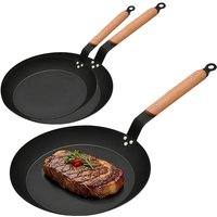 Carbon Steel Cooking Skillet Non Stick Frying Pans with Wooden Handle Hammered Physical Non-Coating Skillet with All Cooktops
