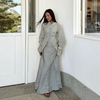 2026 Spring Autumn Women's Fashion Retro Design Dress Set 2 Piece Elegant Casual Matching Outfit Vintage Party Streetwear