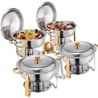 SucceBuy 4-delige Chafing Dish Buffetset RVS Chafing Dish met 4 Volledige Ronde Schalen Catering Warmer Server voor Feesten en Banketten