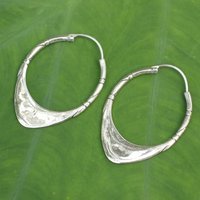 Minimalist Style Vintage Handmade Textured Silvery Plated Hoop Earrings Women's Fashion Unique Festival Vacation Jewelry Crafts