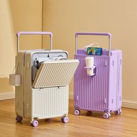 New Wide Tie Rod Luggage Front Opening Laptop Bag Multifunctional Travel Suitcases 20 inch Cabin Bag Large Size Trolley Case