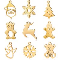 5pc Stainless Steel Christmas Tree&Santa Claus&Snowflake&Gingerbread Man Charm Diy Bracelet Necklace Pendant Jewelry Accessories