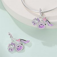 New 925 Sterling Silver Purple Bag Charms Pendant For Women Fit Original Bracelet DIY Birthday Party Jewelry Gifts