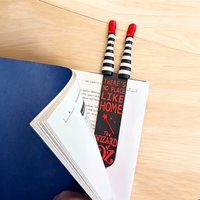Witch Legs Bookmark with Red High Heels and English Text, Funny Cute Design for Book Lovers, Halloween Celebrations