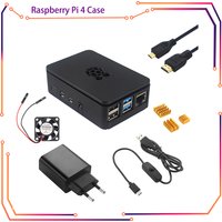 Raspberry Pi 4 Case Plastic Shell ABS Enclosure Box with Cooling Fan Heatsink Power Adapter Card HDMI Cable for RPI160