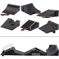 6 In 1 Black Finger Skateboard Training Games Scene Skating Board with Ramp Parts Track Kids Toys Gift Kate Park Mini Toys