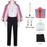 Howl Cosplay Costume Anime Full Set With Jacket Shirt Pants Necklace Earnings For Halloween Comic Con Big Size Howl Outfits