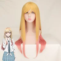 Anime My Dress-Up Darling Marin Kitagawa Cosplay Wig Yellow Pink Gradient Hair Long Straight Hair Kawaii Cute Halloween Carnival