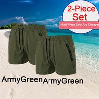 Men's 2piece Soild Color Swim Shorts Summer Casual Beach Board Shorts For Men Quick Dry Running Fitness Gym Shorts Zipper Pocket