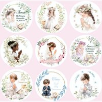 Custom Mi Primera Comunión Sticker Personalized First Holy Communion Label Baptism Tag