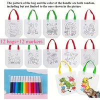 24pcs(12 bags+12 markers), DIY Graffiti Pack with Colored Markers, Reusable Animal Art Party Gift Bags,Storage Accessories