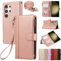 Crossbody Zipper Cards Solt Wallet Leather Case For Samsung Galaxy A16 A26 A36 A56 A17 S25 Ultra S24 S23 Plus S22 Lanyard Bag