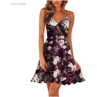 New 2024 Summer Rose print dress Women Mini Print Dress Casual Fashion Sleeveless Party Evening Mini Women's Dress Vestidos