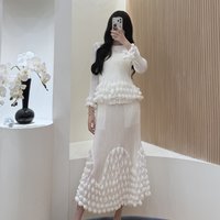 Pleated Women 2-Piece Set Spring/Autumn 2026 New Arrival Puff-Sleeve Blouse with Elasticated Waist Plus Size Skirt
