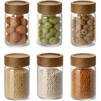 250ml 8oz Glass Mason Jars with Acacia Wood Airtight Lids - Food Storage Container Set, Clear Stackable Leakproof Kitchen