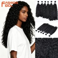 FASHION IDOL 16-20 inch Water Wave Synthetic Hair Bundles 6 Pcs Curly Hair Weave Extensions Heat Resistant Fiber for Black Women