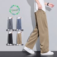 Good Quality Men's Summer Thin Casual Pants Lyocell Fabric Baggy Straight Breathable Stretch Pants Work Solid Color Trousers Man