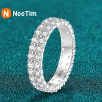 NeeTim 2mm Moissanite Rings Double-row ring for Women Sparkling S925 Sterling Silver Eternity Wedding Engagement Promise Ring