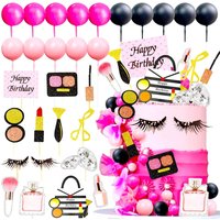 Makeup Cake Toppers Glamour Party Decorations Pink Girl Birthday Cake Decorations Pink Balls Cake Topper Spa Birthday Party