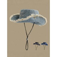 AliExpress NONE Unisex Distressed Embroidered Retro Washed Rough Edge Drawstring Hat Bucket Hat Outdoor Cycling Travel Beach Sun Hat