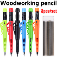 3pcs/set New 55mm Long Head Carpenters Woodworking Pencils With Pencil Cap, 2.8mm Woodworking Marking Pencil Drawing Tool