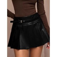 College-style Pleated Skirt For Women's 2026 Summer High-waisted PU Leather Sexy Versatile Hot Girl Short Skirt
