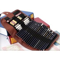 Artists Pencil Case 24 Holes Roll Brush Pen Pouch For Artist Students Retro Canvas Makeup Office School Bag Desk Pen Holder