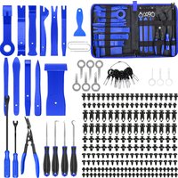 Kit d'outils universels pour démontage de garnitures automobiles : pinces, extracteurs de fixation et leviers pour tableau de bord, panneaux de porte et moulures de fenêtre